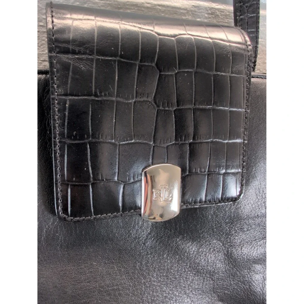 Lauren Ralph Lauren Soft Black leather Shoulder bag crocodile Pattern-embossed